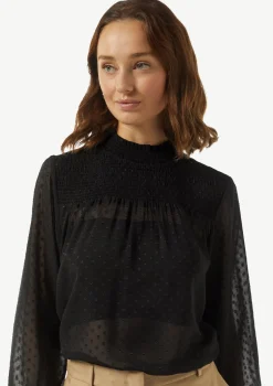 Transparente Jacquard-Bluse mit Smok-Detail