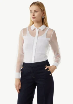 Transparente Organza-Bluse mit aufgesetzten Taschen