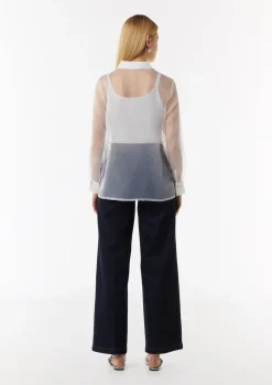 Transparente Organza-Bluse mit aufgesetzten Taschen