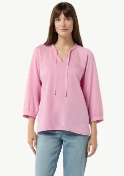 Tunikabluse aus Lyocell mit Logo-Knöpfen