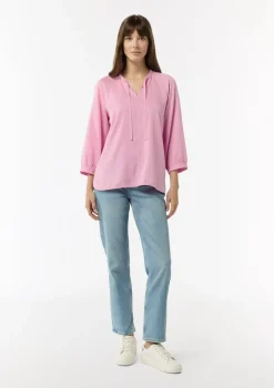 Tunikabluse aus Lyocell mit Logo-Knöpfen