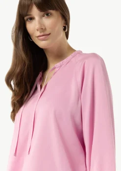 Tunikabluse aus Lyocell mit Logo-Knöpfen