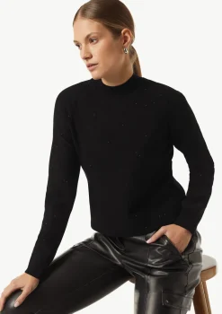 Turtleneck-Strickpullover mit Minipailletten