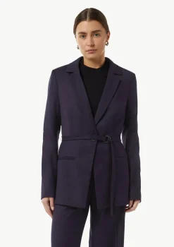 Twill-Blazer mit schmalem Gürtel