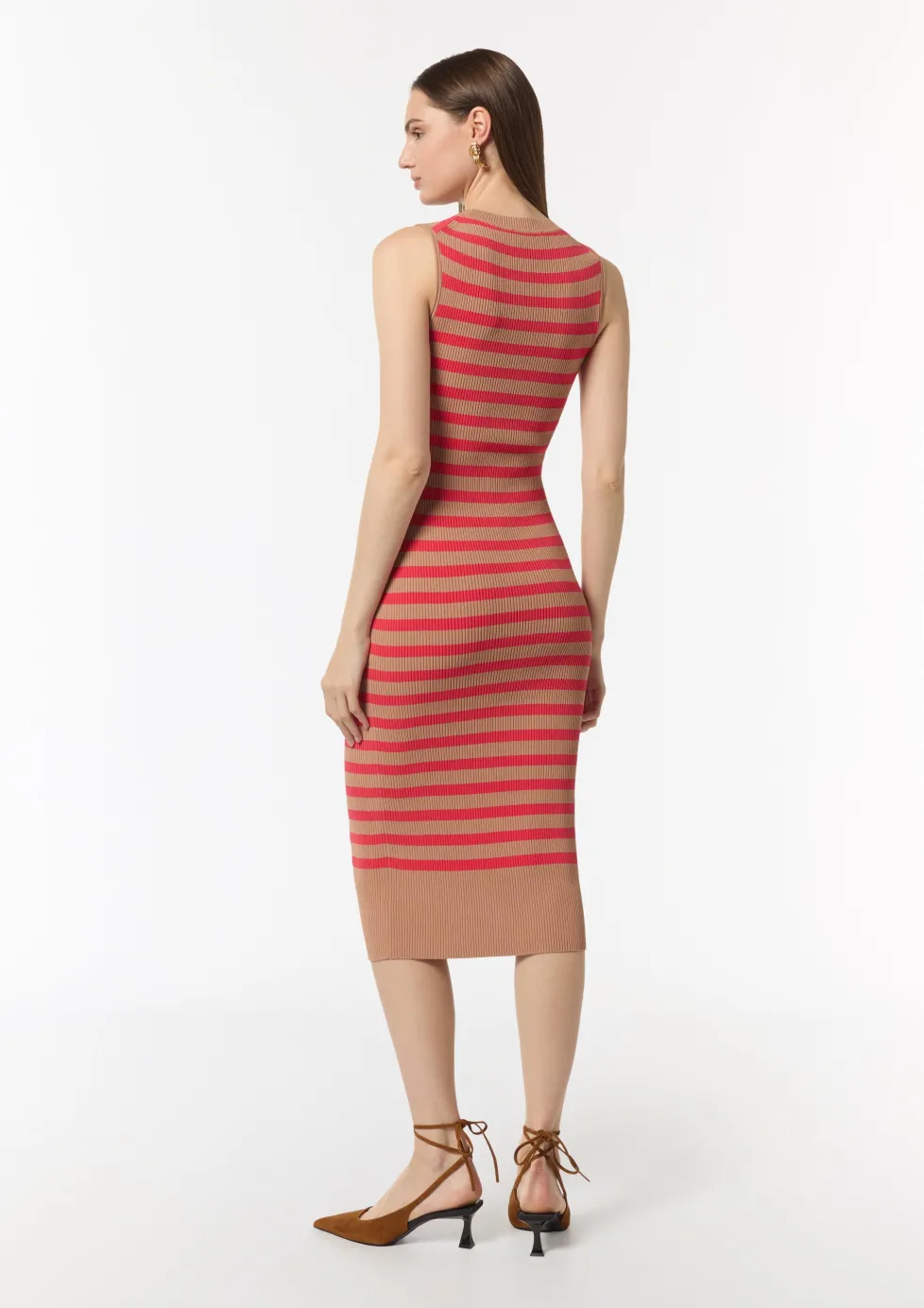 Ungefüttertes Feinstrick-Kleid mit Streifen und Rippblende