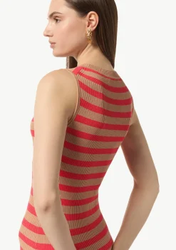 Ungefüttertes Feinstrick-Kleid mit Streifen und Rippblende