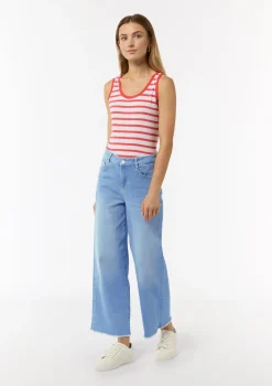 Verkürzte Jeans mit Wide Leg und ausgefranstem Saum