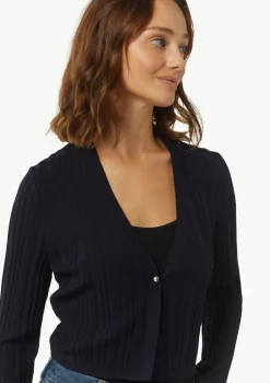 Verkürzte Rippstrickjacke im Slim Fit