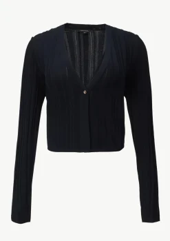 Verkürzte Rippstrickjacke im Slim Fit