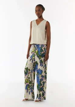 Wide-Leg-Hose aus Satin mit All-over-Print