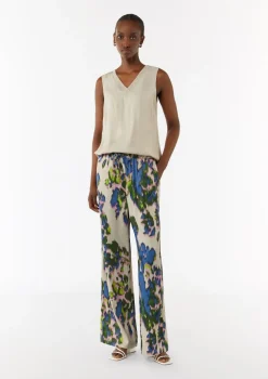 Wide-Leg-Hose aus Satin mit All-over-Print