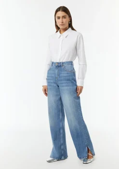 Wide-Leg-Jeans mit geschlitztem Saum