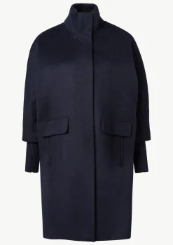 Wollmantel mit geripptem Kragen und Ärmeln