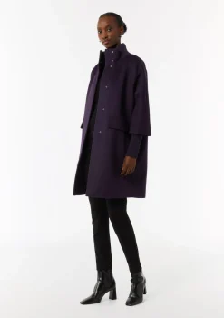 Wollmantel mit geripptem Kragen und Ärmeln