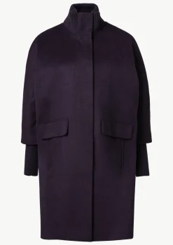 Wollmantel mit geripptem Kragen und Ärmeln