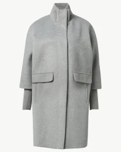 Wollmantel mit geripptem Kragen und Ärmeln