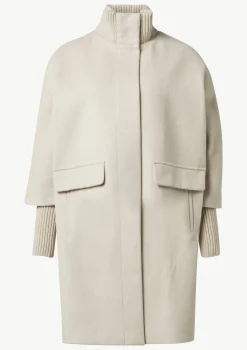 Wollmantel mit geripptem Kragen und Ärmeln