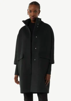 Wollmantel mit geripptem Kragen und Ärmeln