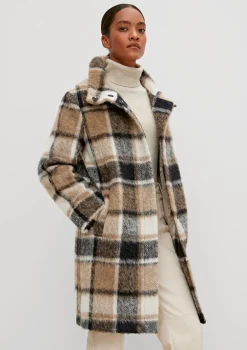Wollmix-Mantel mit Karo-Muster