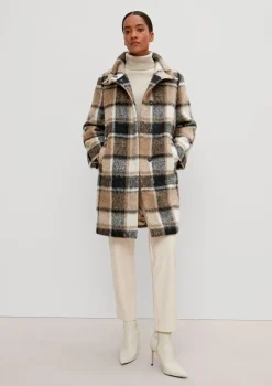 Wollmix-Mantel mit Karo-Muster