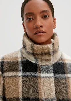 Wollmix-Mantel mit Karo-Muster