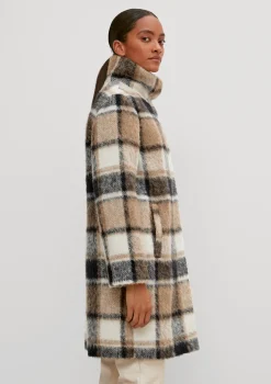 Wollmix-Mantel mit Karo-Muster