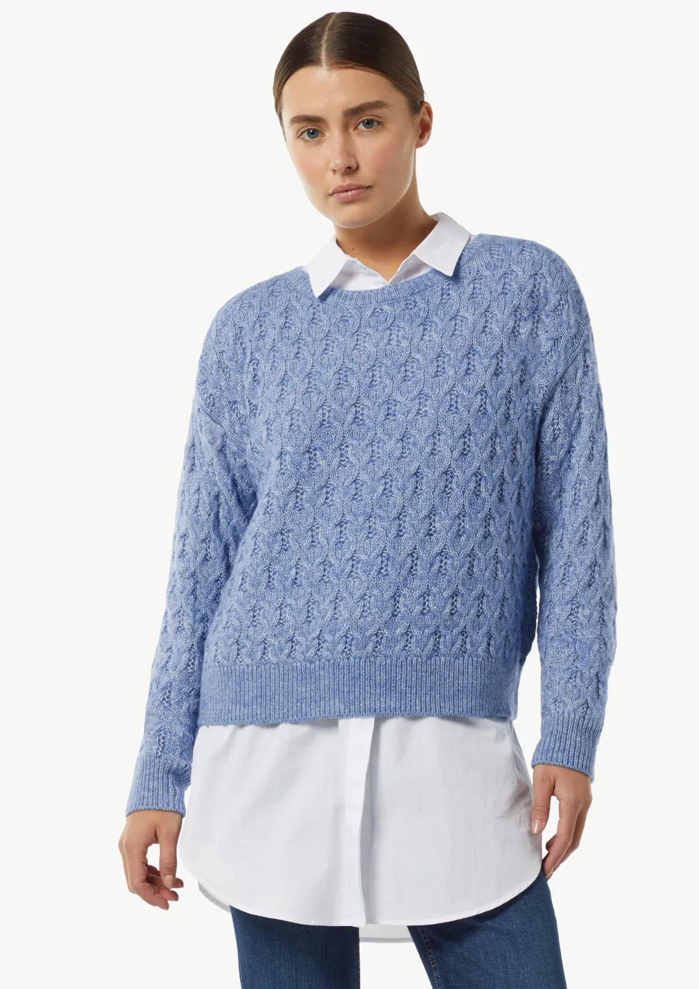 Zopfstrickpullover aus Wollmix