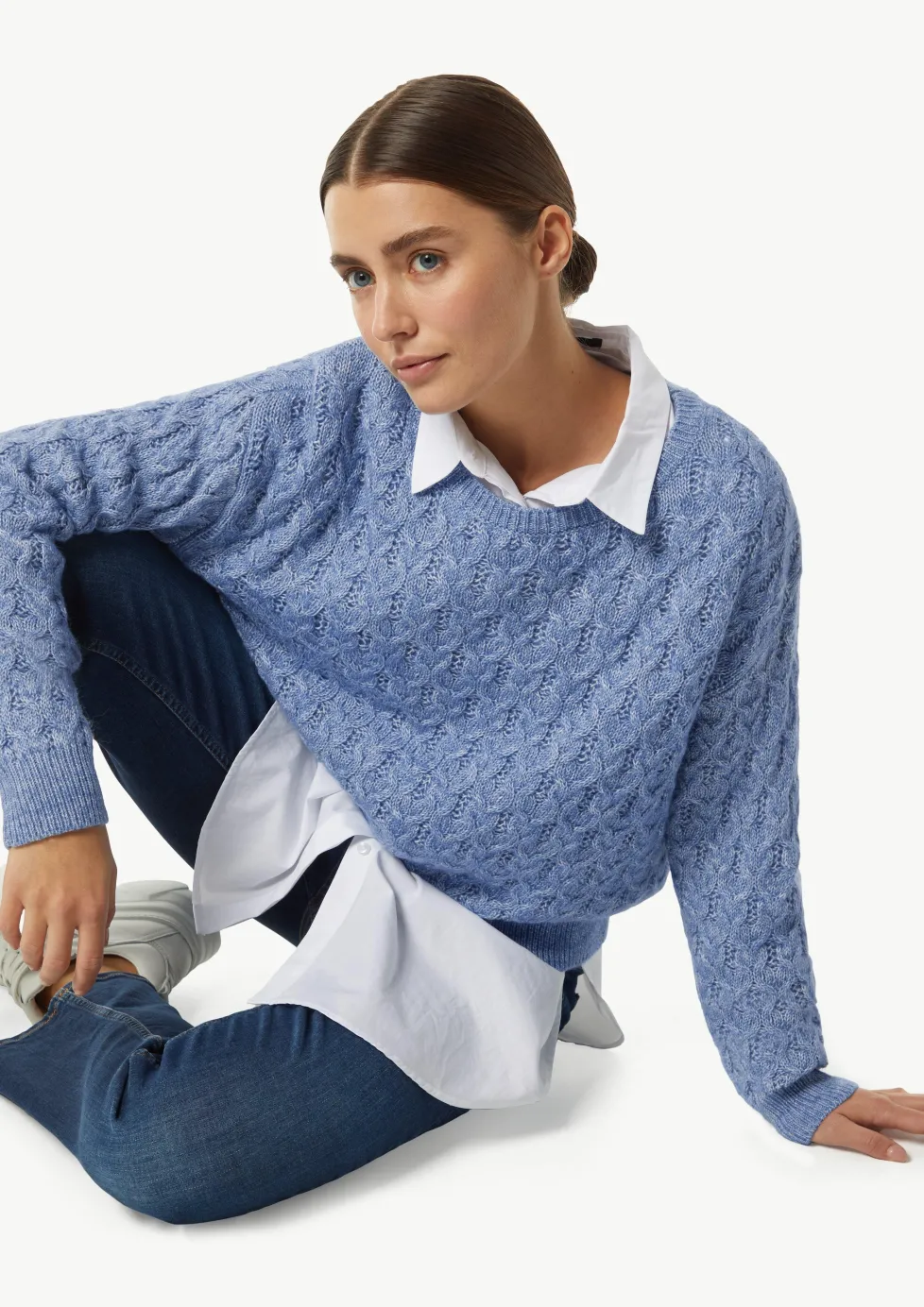 Zopfstrickpullover aus Wollmix